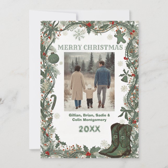 Cartes Pour Fêtes Annuelles Elegant Merry Christmass Holiday Photo Card (Devant)