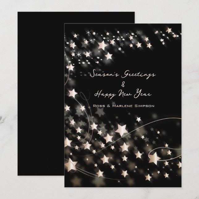 Cartes Pour Fêtes Annuelles Élégant minimal Black Stars Saisons et Nouvel An (Devant / Derrière)