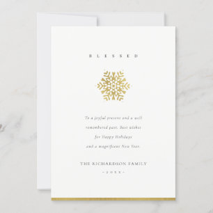 Cartes Pour Fêtes Annuelles Élégant minimal Formal Faux Gold Snowflake Béni