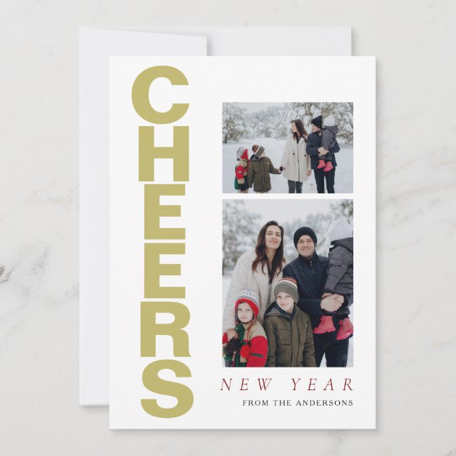 Cartes Pour Fêtes Annuelles Élégant minimal Joyeux Nouvel An Famille 2 Photo (Devant)