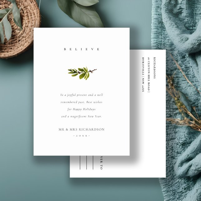 Cartes Pour Fêtes Annuelles Élégant minimal Pine Branche Noël Croire (Créateur téléchargé)