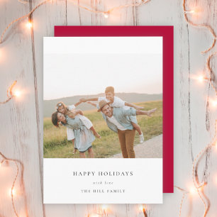 Cartes Pour Fêtes Annuelles Élégant minimal Simple Famille de Noël Photo Rouge