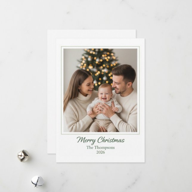 Cartes Pour Fêtes Annuelles Elegant Minimalist Merry Christmas Family Photo (Devant/Arrière en situation)
