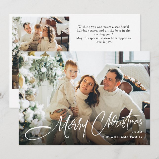 Cartes Pour Fêtes Annuelles Élégant minimaliste Noël 2 Photo Code QR (Devant / Derrière)