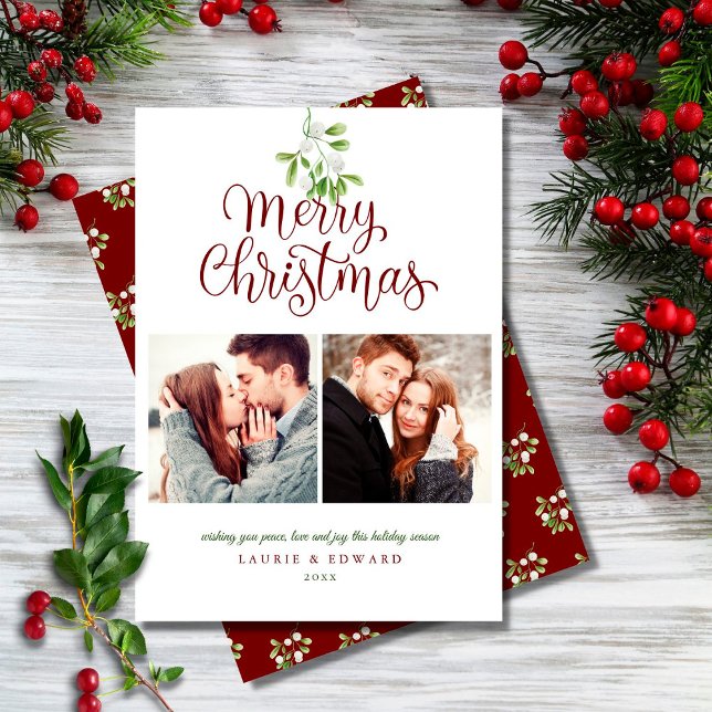 Cartes Pour Fêtes Annuelles Élégant Mistletoe Joyeux Couples de Noël 2 Photo (Créateur téléchargé)