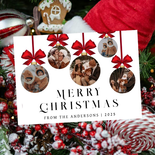 Cartes Pour Fêtes Annuelles Elegant Modern Christmas Family 5 Ornament Photo (Créateur téléchargé)