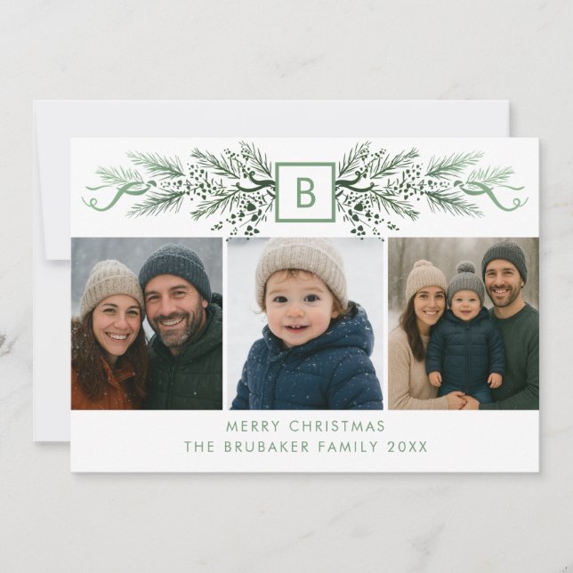 Cartes Pour Fêtes Annuelles Elegant Modern Monogram Custom Christmas 3 Photo (Devant)