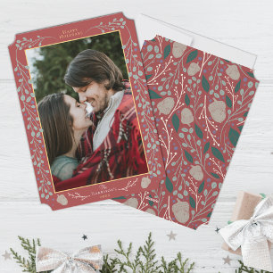 Cartes Pour Fêtes Annuelles Élégant moderne Botanique Plat Rouge Noël Photo