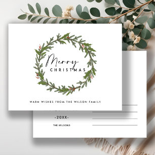 CARTES POUR FÊTES ANNUELLES ÉLÉGANT MODERNE HOLLY BERRY WREATH MERRY NOËL