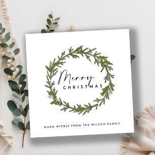 CARTES POUR FÊTES ANNUELLES ÉLÉGANT MODERNE HOLLY BERRY WREATH MERRY NOËL