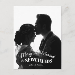 Cartes Pour Fêtes Annuelles Élégant Moderne Minimaliste Mariés Noir Et Blanc