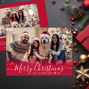 Cartes Pour Fêtes Annuelles Élégant moderne Rouge Script 2 Photo Noël