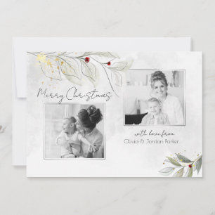 Cartes Pour Fêtes Annuelles Élégant moderne Silver Noël Floral 2-Photo