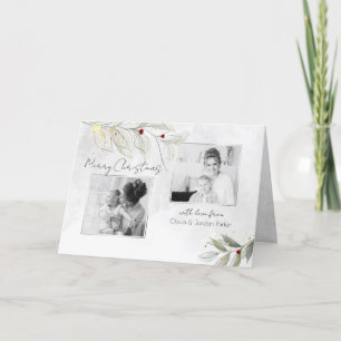 Cartes Pour Fêtes Annuelles Élégant moderne Silver Noël Floral 2-Photo