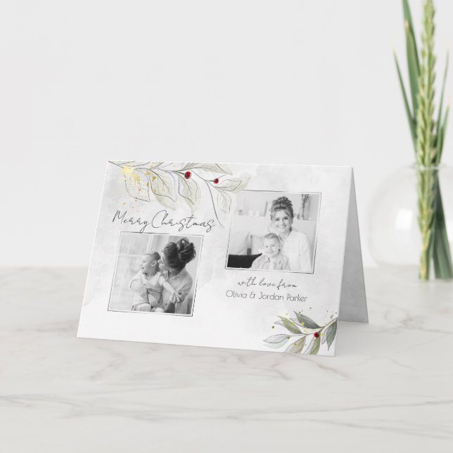 Cartes Pour Fêtes Annuelles Élégant moderne Silver Noël Floral 2-Photo (Devant)
