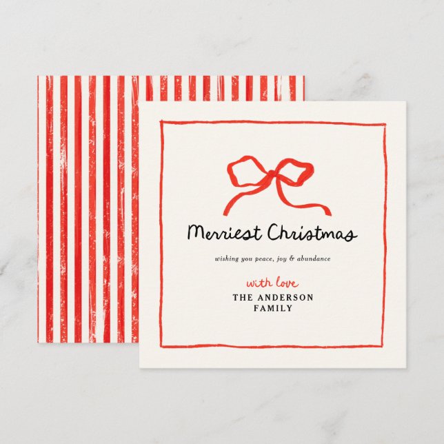 Cartes Pour Fêtes Annuelles Elégant moderne traditionnel arc rouge Noël (Devant / Derrière)