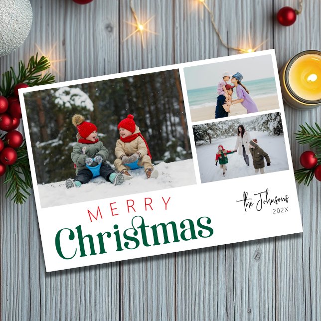 Cartes Pour Fêtes Annuelles Élégant moderne Trois photos Collage Noël (Créateur téléchargé)