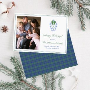 Cartes Pour Fêtes Annuelles Élégant Monogram Green Bow Photo famille Noël
