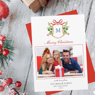 Cartes Pour Fêtes Annuelles Elégant Monogramme Crest Photo Holiday Card