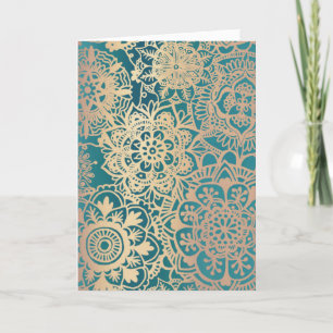 Cartes Pour Fêtes Annuelles Élégant motif mandala vert or Noël vierge