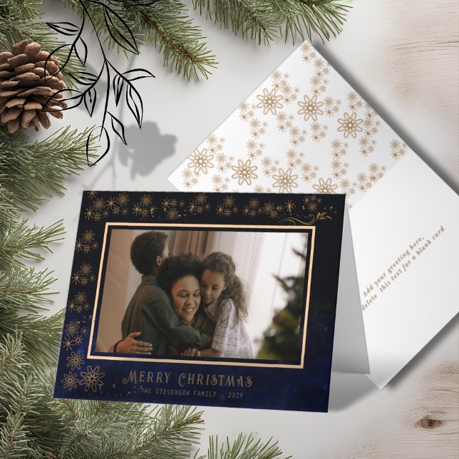 Cartes Pour Fêtes Annuelles Élégant Motif photo bleu (Elegant Photo Blue Pattern Holiday Card)