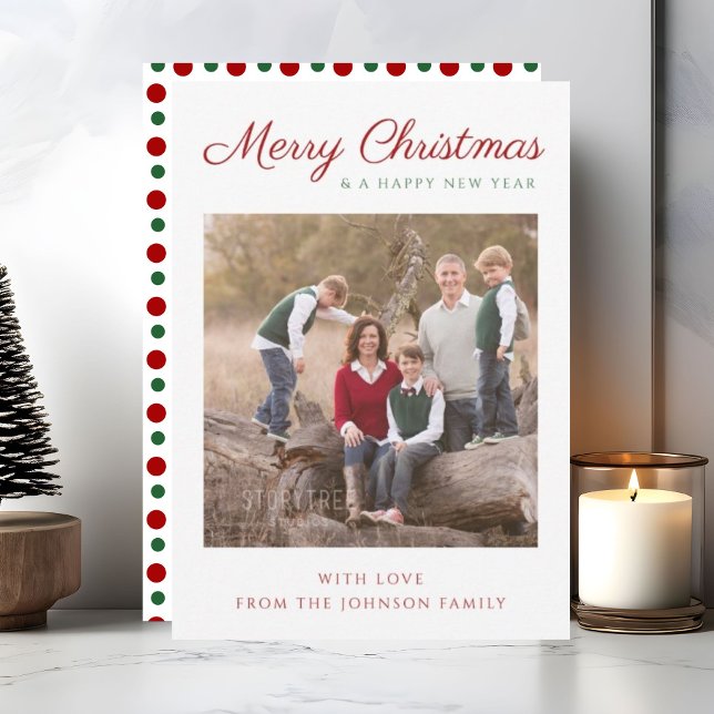 Cartes Pour Fêtes Annuelles Élégant motif rayures rouges Noël photo Fêtes (Elegant Script Red Stripes Christmas Photo Holiday)