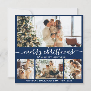 Cartes Pour Fêtes Annuelles Elegant Navy et White 4 Photo Collage Noël