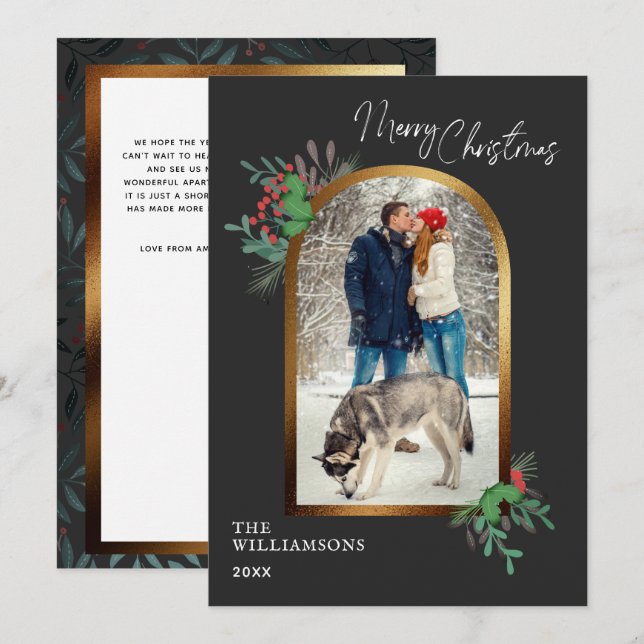 Cartes Pour Fêtes Annuelles Élégant Noël 1 arche photo botanique (Devant / Derrière)