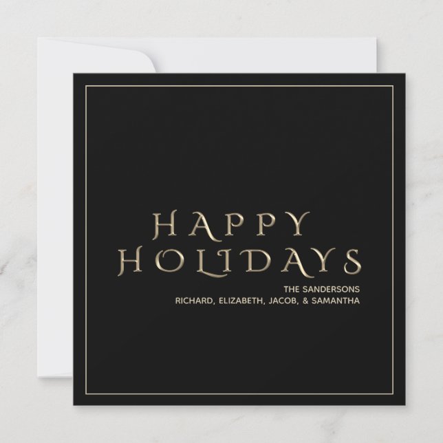 Cartes Pour Fêtes Annuelles Élégant Noël Black Gold Joyeux vacances (Devant)