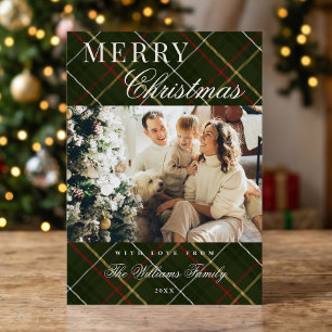 Cartes Pour Fêtes Annuelles Élégant Noël classique vert carreaux 1 photo