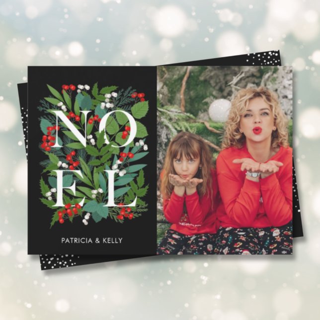 Cartes Pour Fêtes Annuelles Elégant NOEL de verdure sur photo noire (Créateur téléchargé)