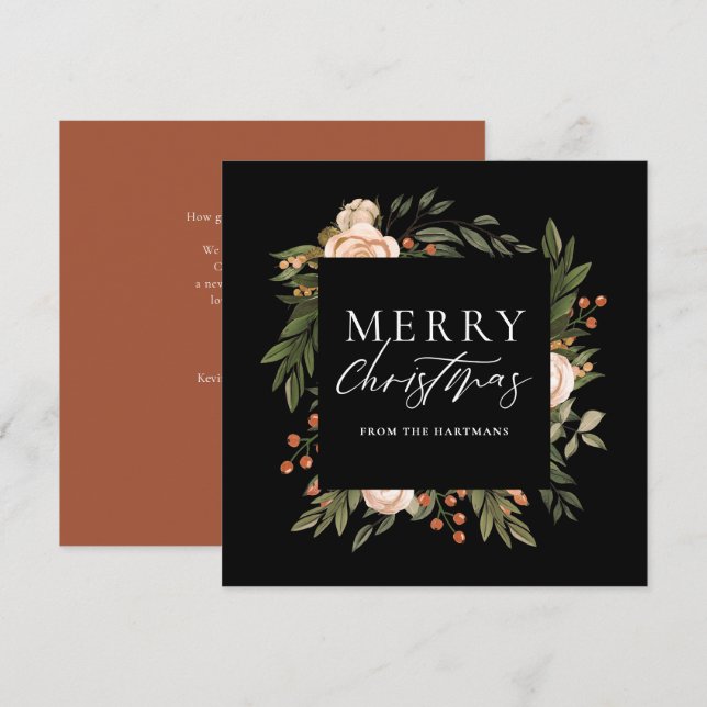 Cartes Pour Fêtes Annuelles Élégant Noël en terre cuite florale Boho (Devant / Derrière)