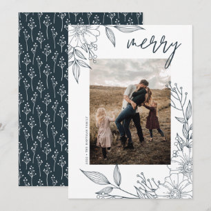 Cartes Pour Fêtes Annuelles Élégant Noël Floral Joyeux Bleu Photo