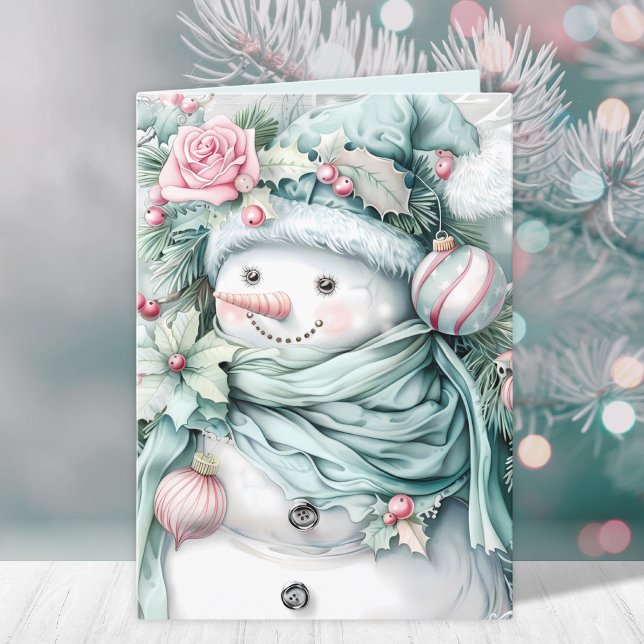 Cartes Pour Fêtes Annuelles Élégant Noël Floral Snowman (Créateur téléchargé)