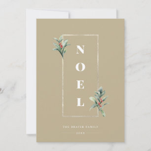 Cartes Pour Fêtes Annuelles Elégant NOEL Gold Hiver Berry Frame Photo Beige