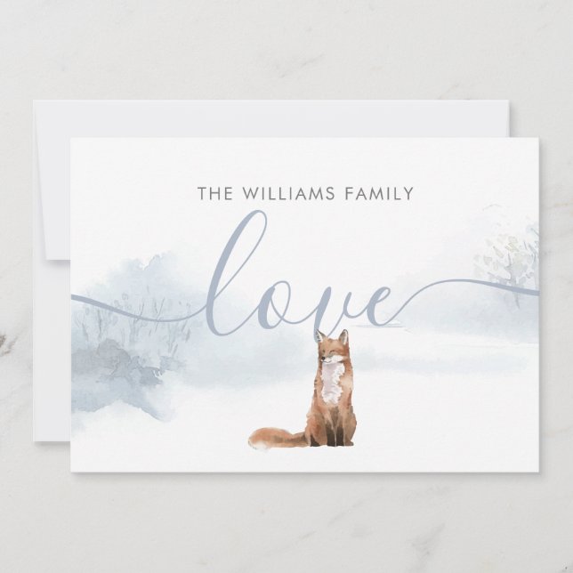 Cartes Pour Fêtes Annuelles Élégant Noël hiver Woodland Fox Nom de famille (Devant)