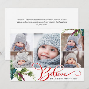 Cartes Pour Fêtes Annuelles Elégant Noël Holly Pine 5 Photo Holiday Card