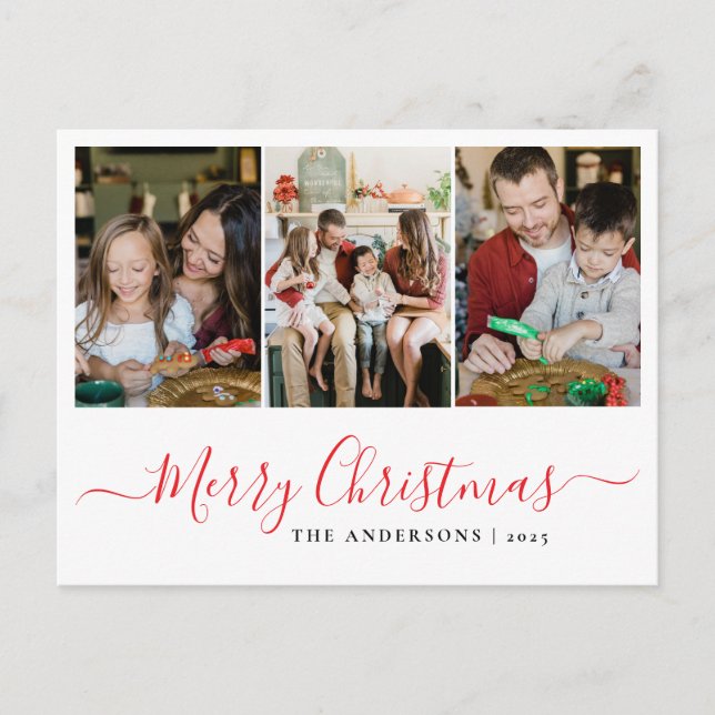 Cartes Pour Fêtes Annuelles Élégant Noël minimal | Famille moderne 3 Photo (Devant)