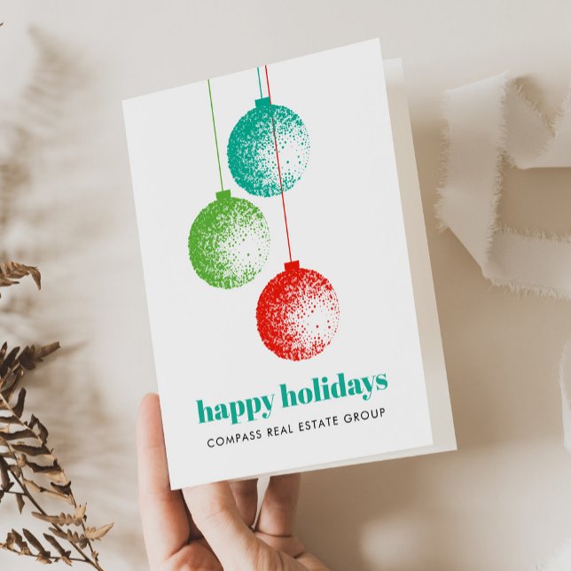 Cartes Pour Fêtes Annuelles Élégant Noël Ornament Accueil d'entreprise (Happy Holiday retro ornament corporate Christmas card with green teal and red design.)