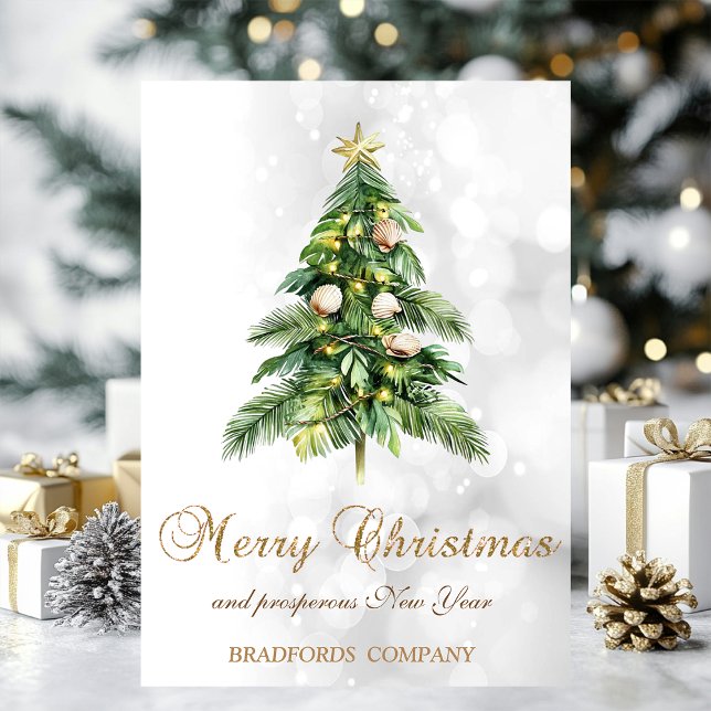 Cartes Pour Fêtes Annuelles Elégant Noël Palm Tree Seashells Bokeh (Créateur téléchargé)