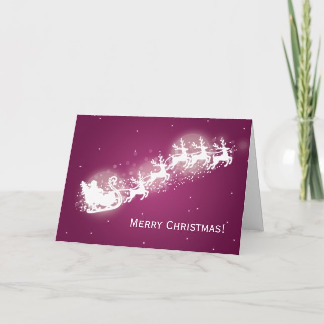 Cartes Pour Fêtes Annuelles Élégant Noël Père Noël rose étincelant (Devant)