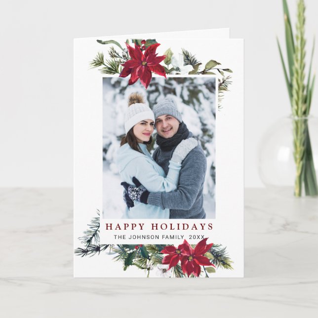 Cartes Pour Fêtes Annuelles Élégant Noël Poinsettia Photo Grey (Devant)