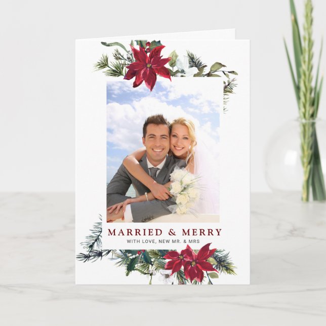 Cartes Pour Fêtes Annuelles Élégant Noël Poinsettia Photo Grey (Devant)