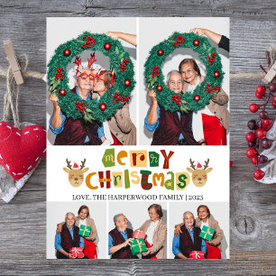 Cartes Pour Fêtes Annuelles Élégant Noël Reindeer Famille Photo Collage