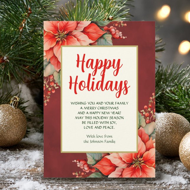 Cartes Pour Fêtes Annuelles Élégant Noël Rouge Poinsettia (Créateur téléchargé)