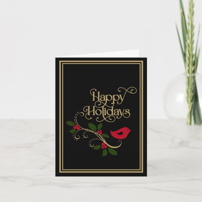 Cartes Pour Fêtes Annuelles Élégant Noël Rouge Vert Or (Devant)