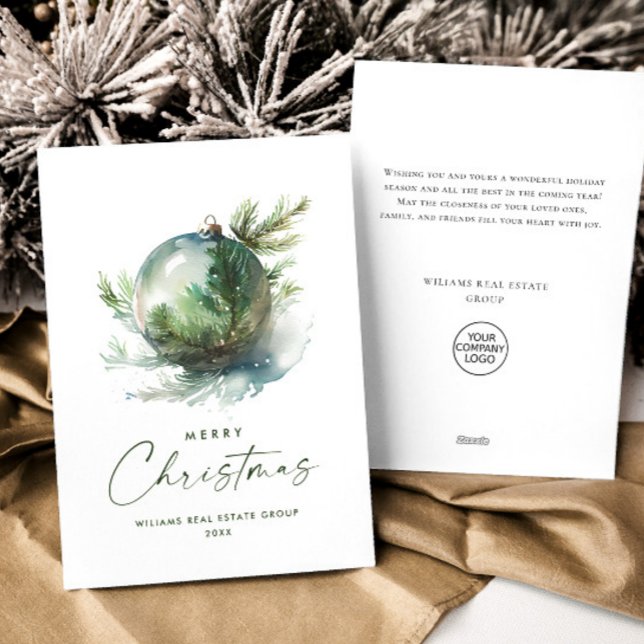 Cartes Pour Fêtes Annuelles Elégant Noël Sage Green Ornament Company (Créateur téléchargé)