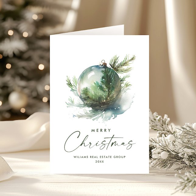 Cartes Pour Fêtes Annuelles Élégant Noël Sage Green Ornament Entreprise (Créateur téléchargé)