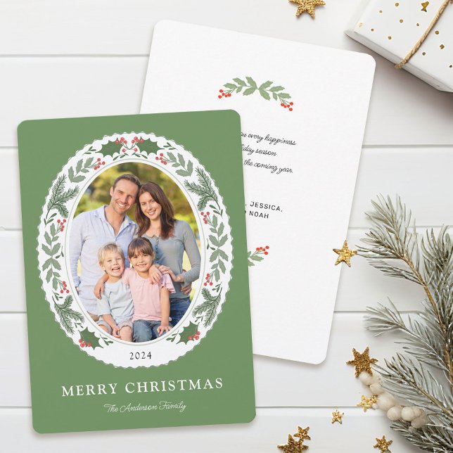 Cartes Pour Fêtes Annuelles Élégant Noël Vacances vert Message Photo (Créateur téléchargé)