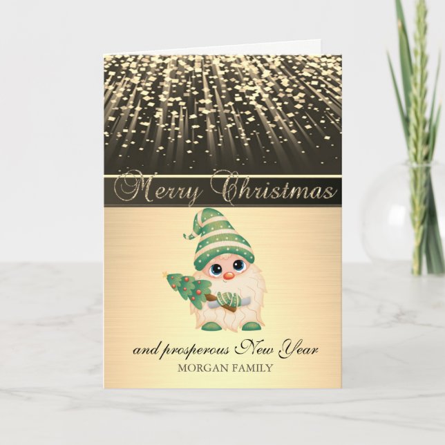 Cartes Pour Fêtes Annuelles Élégant Noir, Arbre à pin Gnome (Devant)